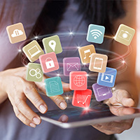 woman using mobile tablet 